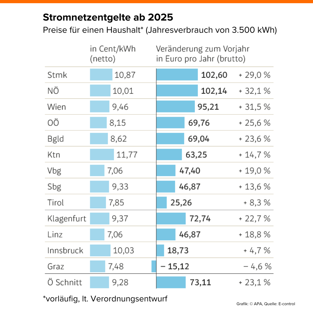 Netzkosten Strom AT Vergleich